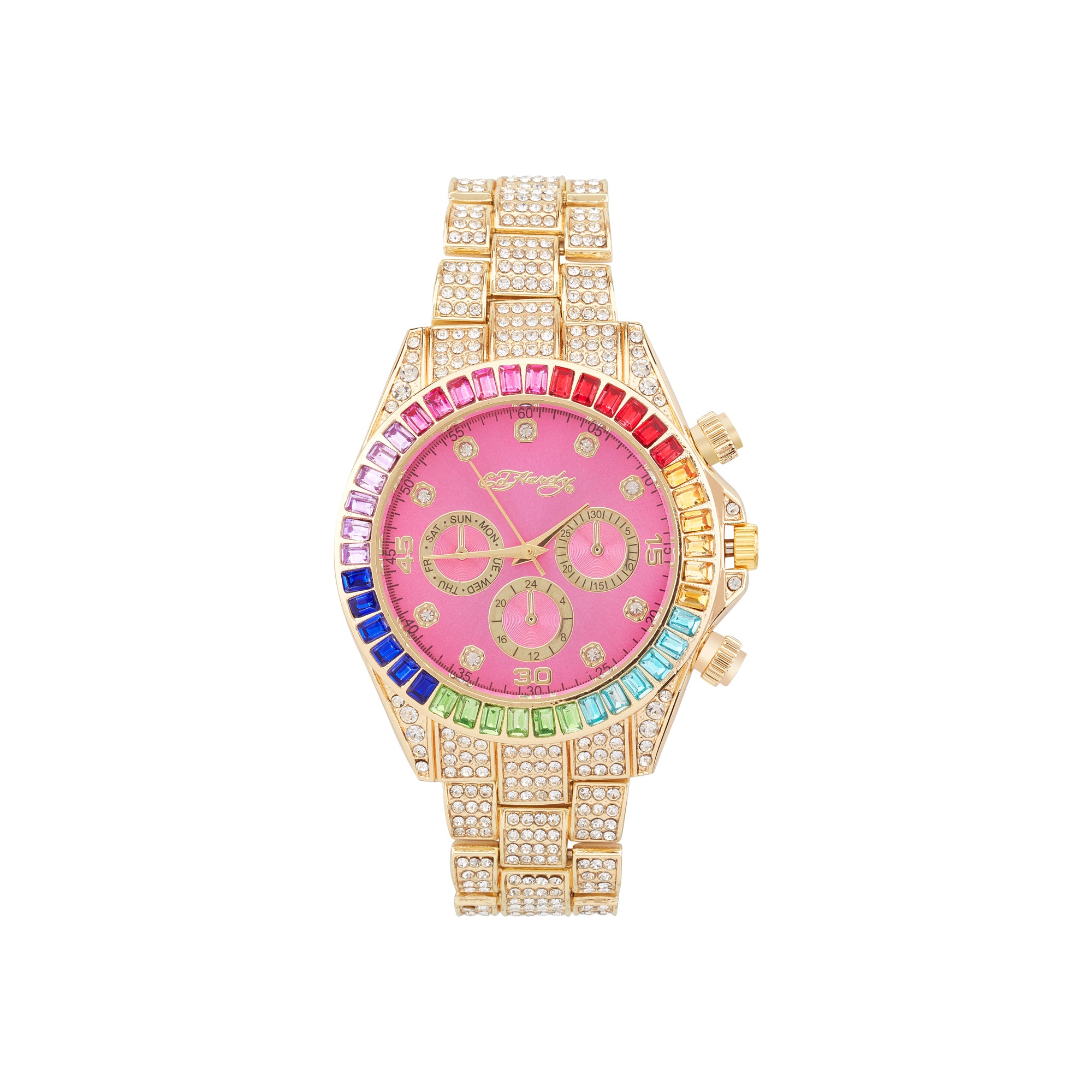 Ed Hardy Ladies Metal Fushia/Gold Plain Analog Watch