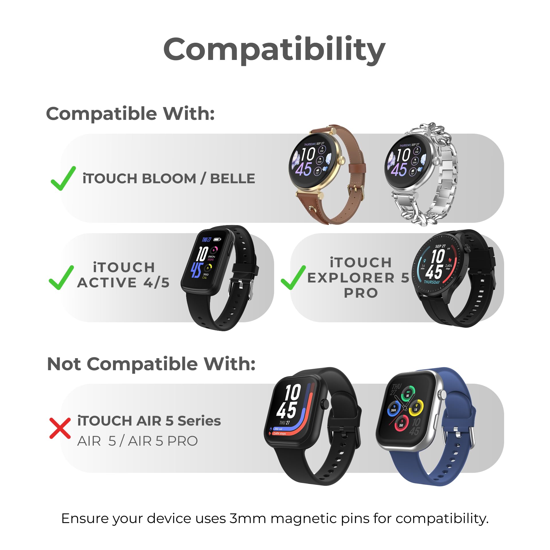 iTouch Replacement Charger for Bloom, Belle, Active 4, Active 5 & Explorer 5 PRO Smartwatch ? Magnetic 4mm Pin USB-A Charging Cable (22 in / 56 cm) Fast Charge Cord (Watch & Adapter Not Included)