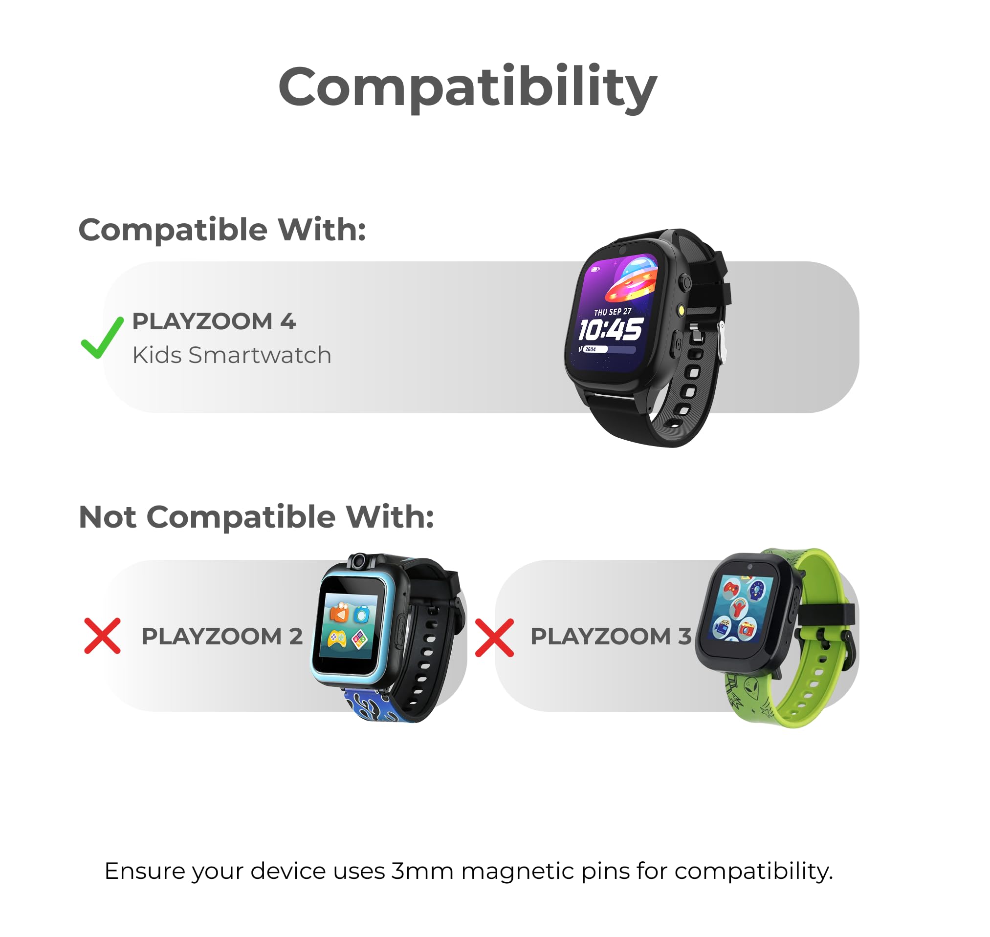 PlayZoom 4 Kids Smartwatch Replacement Charger Magnetic 8mm Pin USB-A Charging Cable (2.2 ft / 66 cm) Charging Cord Only