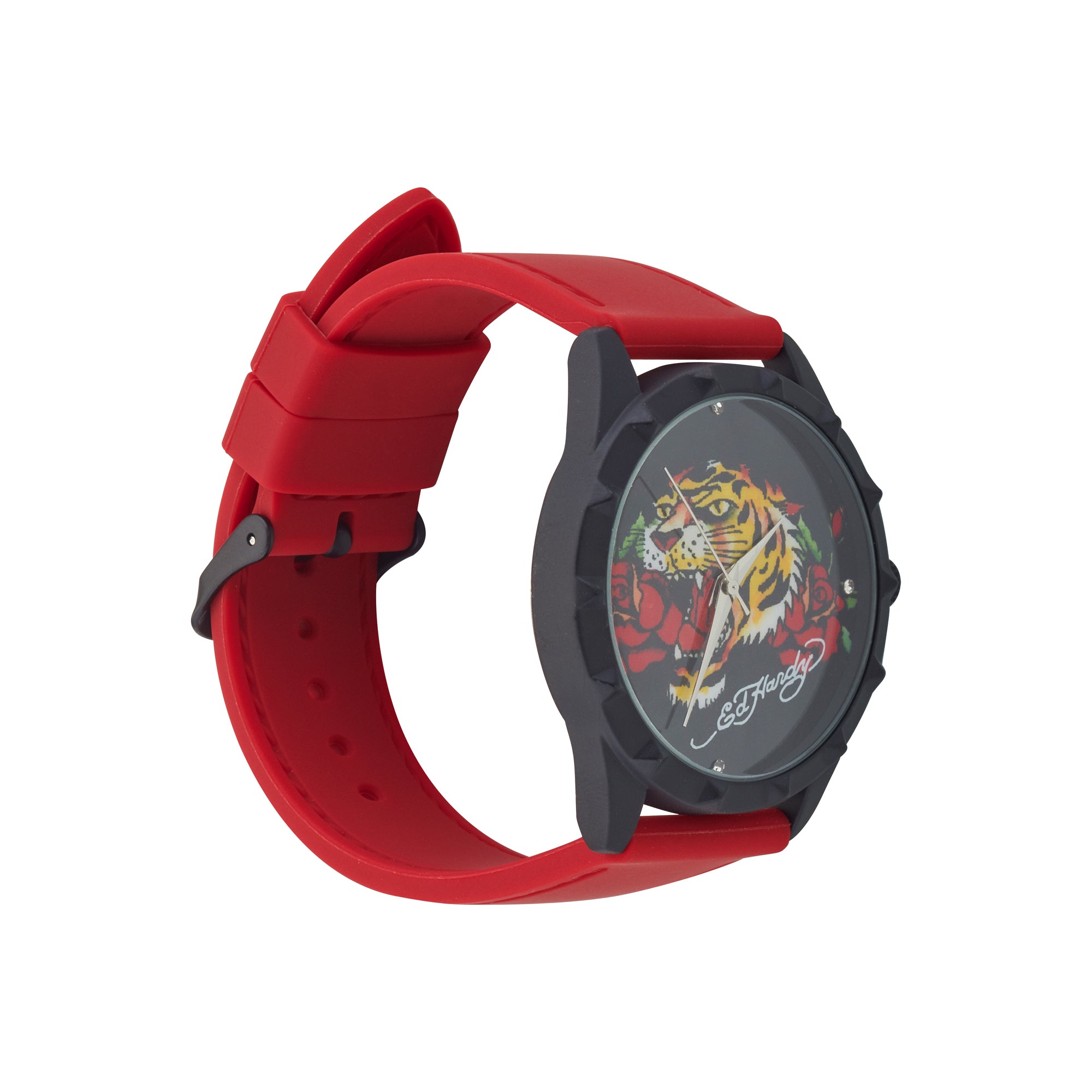 Ed Hardy Ladies Rubber Black/Red Plain Analog Watch