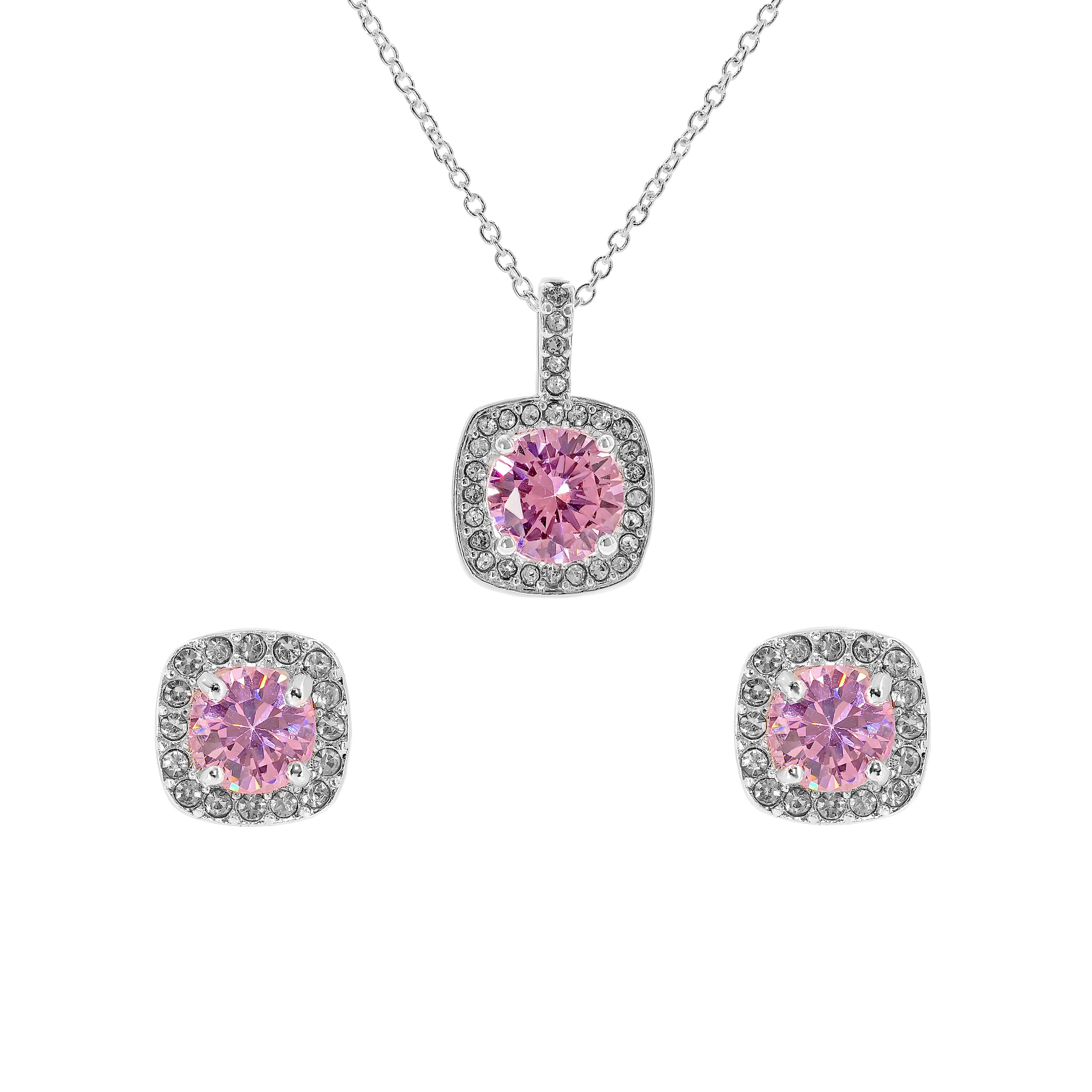 Danecraft Cubic Zirconia Cushoin Cut Pendant Necklace & Earrings Set