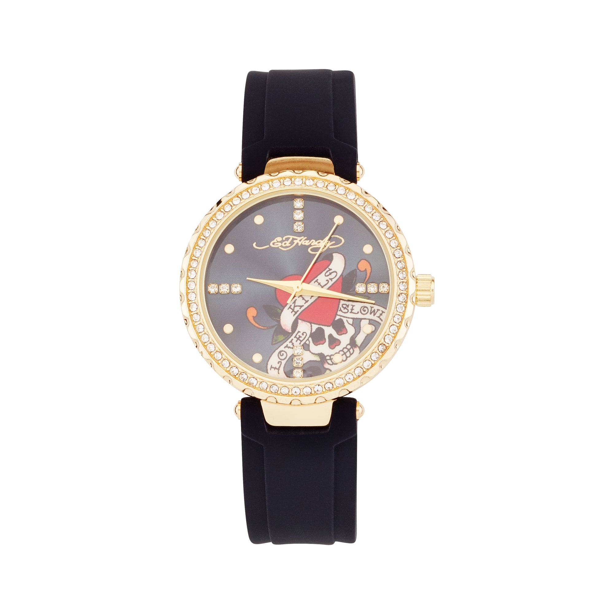 Ed Hardy Ladies Rubber Black/Black Plain Analog Watch