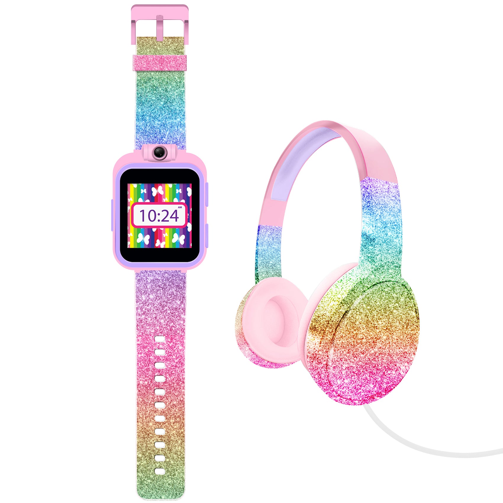 PlayZoom 2 Kids Smartwatch with Headphones: Pink Rainbow Glitter affordable smart watch with headphone